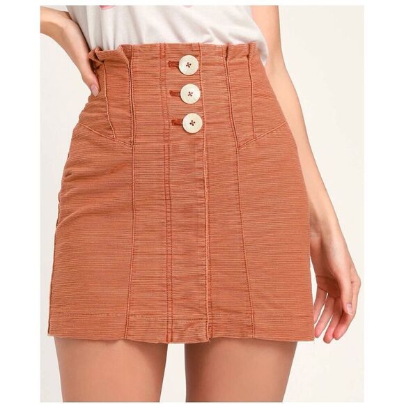 Free People Every Minute Every Hour Terra Cotta Button-Up Mini Skirt 8 - Picture 3 of 10